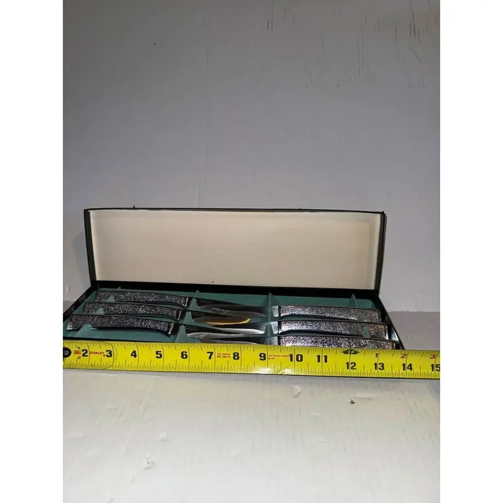 Set of 6 Carvel Hall Stainless USA Steak Knives Hammered Handle 7.75